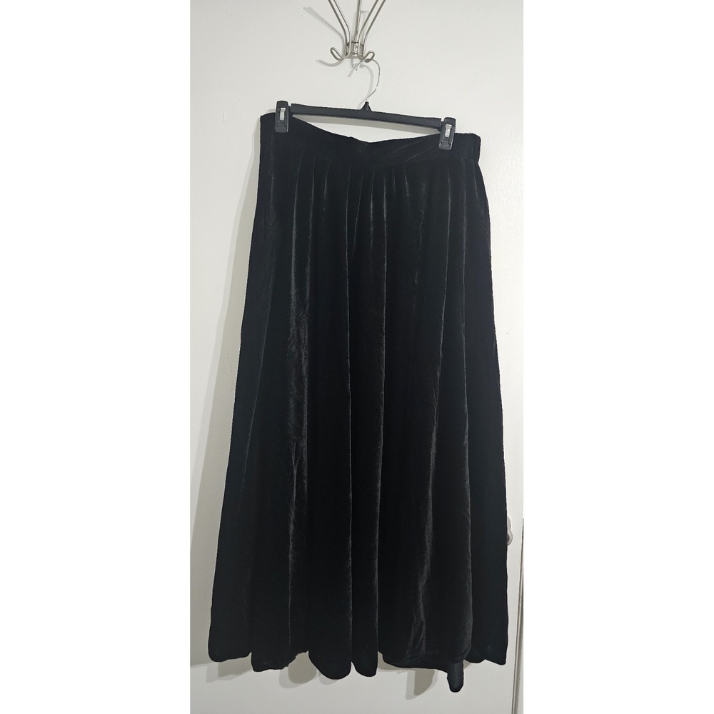 Y2K Crushed Velvet Maxi Skirt Womens 1X Black Elastic Waist Gothic Festive